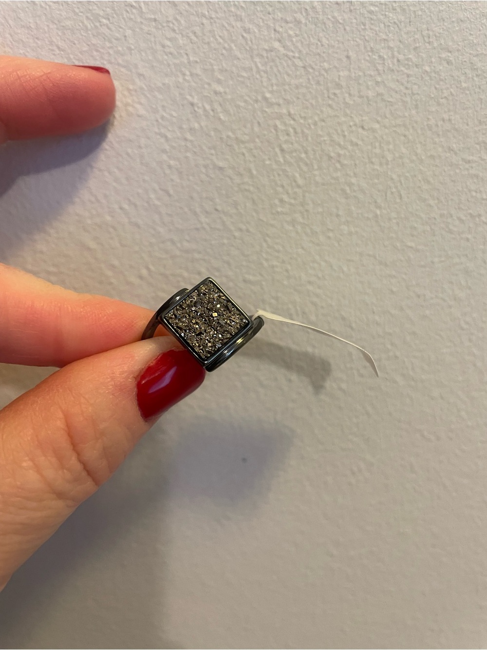 925 Sterling silver Square Druzy-Style Statement Ring in Gunmetal